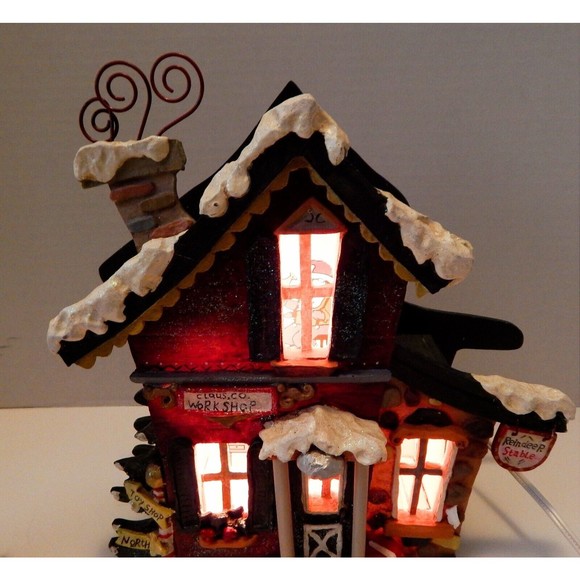 Kurt Adler Snowtown Village Claus & Co Workshop Lighted House With Santa Claus - Picture 2 of 13